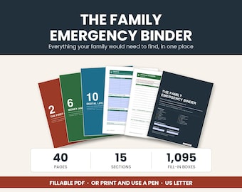 Family Emergency Binder, Fillable PDF Planner for Important Documents (Digital Download)