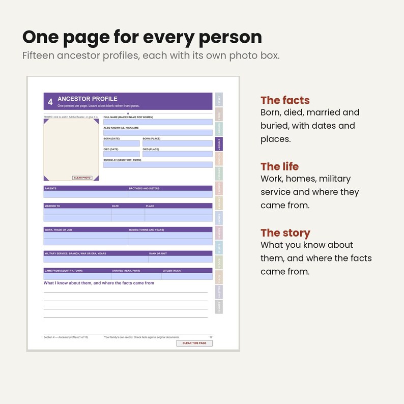 Family History Binder Fillable PDF | Genealogy Organizer | Ancestor Profiles, Family Recipes and Photos image 5