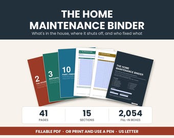 Home Maintenance Binder Fillable PDF, House Manual and Homeowner Log with Inventory Pages