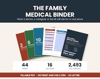 Family Medical Binder Fillable PDF, Medication Log and Caregiver Organizer for Doctor Visits