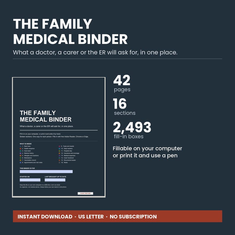 Medical Binder Fillable PDF | Medication Log | Doctor Visit and Blood Pressure Tracker image 1