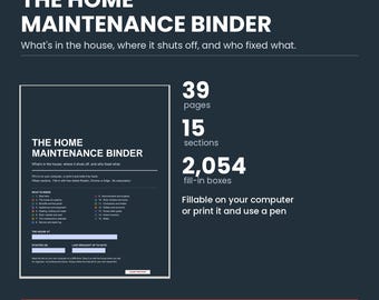 Home Maintenance Binder Fillable PDF | House Records Organizer | Homeowner Log and Inventory