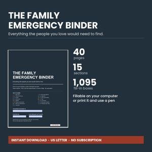 Family Emergency Binder Fillable PDF, End of Life Planner for Important Documents and Last Wishes image 2