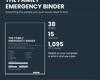Emergency Binder Fillable PDF | End of Life Planner | Printable Family Records Organizer