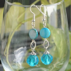 Blue Shell/Glass Earrings, Women's Blue Drop Earrings, Gift for her