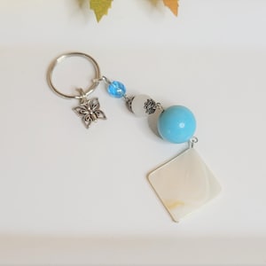 Blue Turquoise/Shell Key Chain Charm, Blue Back Pack Charm, Gift for her, Mother&#39;s Gift