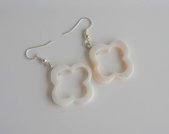 White Flower Shell Earrings, Women's Earrings