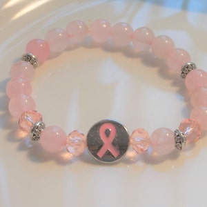 Pink Rose Quartz Breast Cancer Awareness Bracelet, Women's Bracelet, Gemstone Stretchy Bracelet, Pink Bracelet, Gift for her