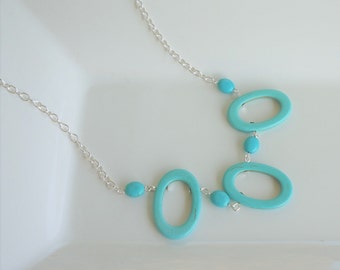 Blue Turquoise Chain Necklace,  Women's Blue Necklace, Gift for her, Mother's gift