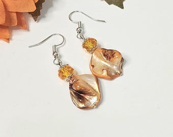 Orange Shell Women's Earrings, Orange Dangle Earrings, Gift for her