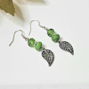 Green Gemstone/Crystal Leaf Earrings, Women&#39;s Green Earrings, Green Dangle Earrings, Gift for her