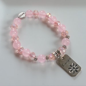Pink Rose Quartz Breast Cancer Awareness  Bracelet, Women's Beaded Bracelet, Pink Bracelet, Gift for her, Mother's gift