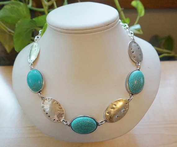 Blue Turquoise Necklace, Women's Blue Necklace, Blue Statement - Main Image