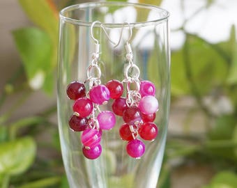 Pink Agate Gemstone Cluster Earrings, Women's Earrings, Gift for her, Mother's gift