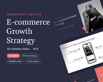 Plantilla de presentación de estrategia de comercio electrónico para PowerPoint y Canva, presentación de plan de crecimiento de 40 diapositivas.