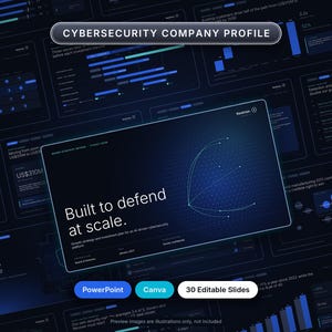 Modello di presentazione sulla sicurezza informatica: stile blu scuro, presentazione PowerPoint in stile consulenza, strategia aziendale.