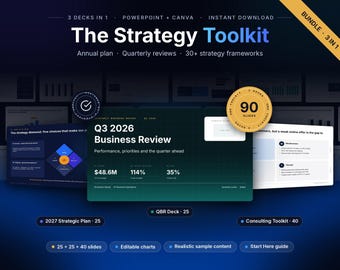 The Strategy Toolkit Bundle, 2027 Strategy Plan + QBR Deck + Consulting Framework, PowerPoint & Canva, 90 Slides