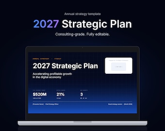 Plantilla de presentación de plan estratégico para PowerPoint y Canva, estrategia empresarial 2027, 25 diapositivas