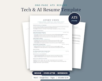 Plantilla de currículum para puestos de trabajo en tecnología e IA, una página en Word y Google Docs con carta de presentación.