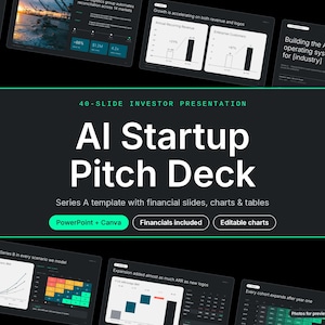 Sjabloon voor een pitchdeck voor een AI-startup (PowerPoint & Canva), inclusief presentatie voor investeerders.