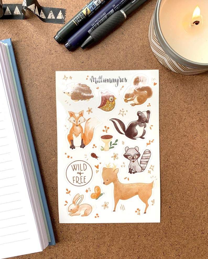 Woodland Fauna Sticker Sheet BuJo Stickers Planner Stickers Scrapbook Stickers Bullet Journal Stickers image 1