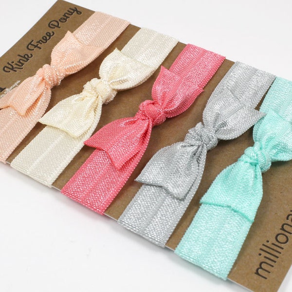 Pale and Sweet Set of 5 Hair Ties- Ponytail Holders- Hair Elastics