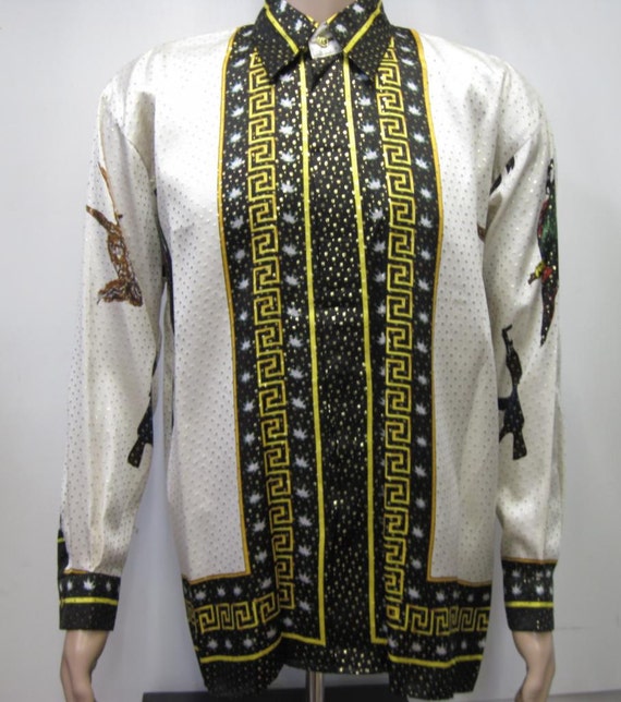 Chemise En Soie 100% Pour Homme CREME DE SILK - Taille Medium, Motif Grec/emblème (neuve Avec étiquettes)