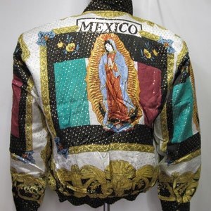 Vintage 90's Baroque Bomber Silk Jacket Our Lady of GUADALUPE