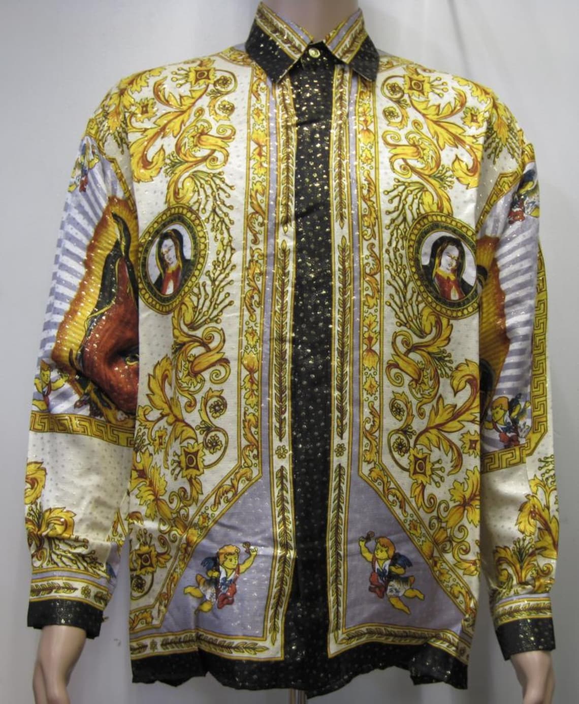 Vintage 1990's Baroque Style Shirt 100% Metallic Silk Our - Etsy