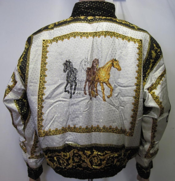 Vintage 90s Baroque Silk Bomber Jacket Style Horse