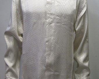 Camisa de seda barroca vintage de los 90, blanca y dorada metalizada, para hombre, tallas S-XL