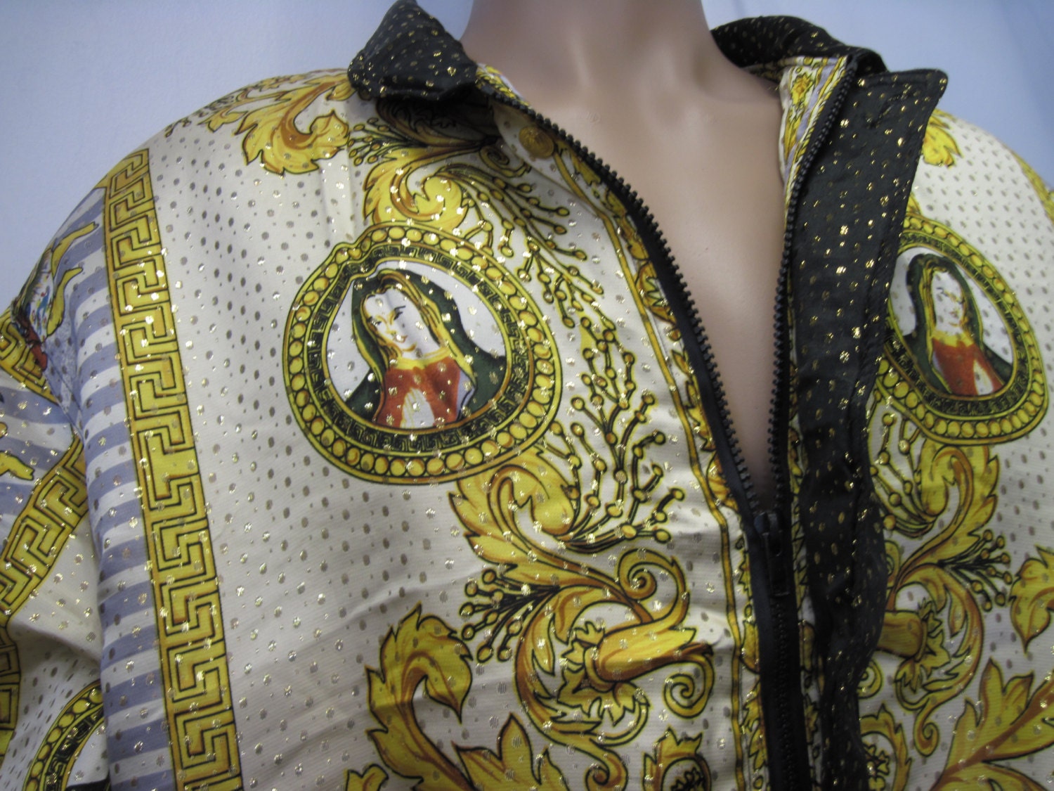 Vintage 90s Baroque Silk Bomber Jacket Style Our Lady of