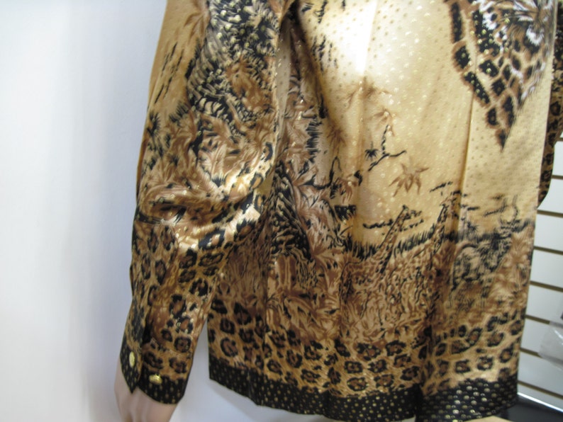 Vintage 1990s Tiger Metallic Silk Shirt Multicolored Metallic Silk ...