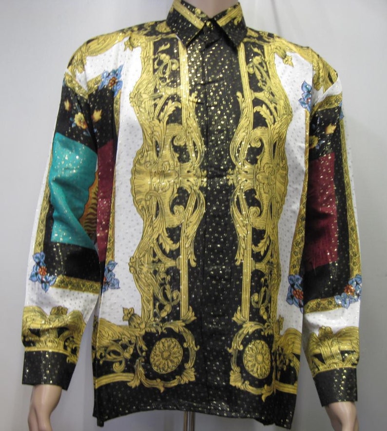 Vintage 1990's Baroque Style Shirt 100% Metallic Silk Our | Etsy