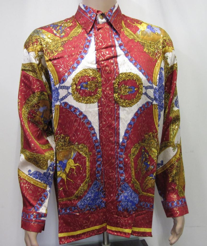Vintage Silk Shirt Multicolored Style PLATO100% Metallic Silk | Etsy