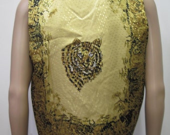 Silk Vest Baroque Style dress  Tiger Head Cheetah print gold - tan multicolor European Inspired