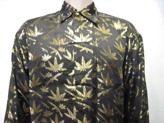 Vintage 1990's Baroque style Shirt Silk Marijuana… - image 4