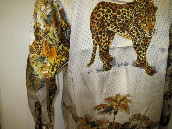 Vintage 90s LEOPARD Style Mens metallic Silk Shir… - image 4