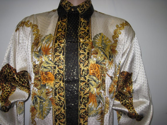 Vintage 90s LEOPARD Style Mens metallic Silk Shir… - image 5