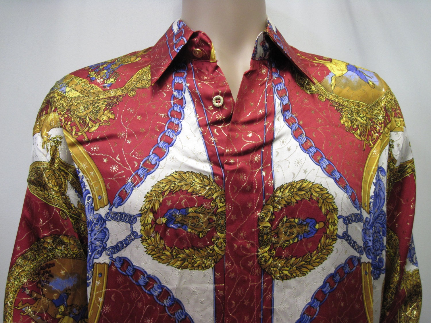 Vintage Mens Silk Shirt Multicolored Style PLATO,100 Metallic Silk