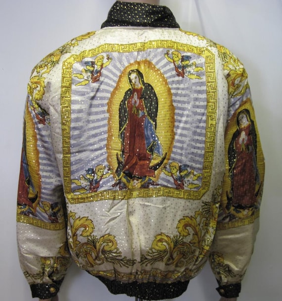 Vintage 90s Baroque Silk Bomber Jacket Style Our Lady of GUADALUPE Virgin Mary Religious Inspired ,gold,white, Size L,XL - Etsy Vintage 90s Baroque Silk Bomber Jacket Style Our Lady of GUADALUPE Virgin Mary Religious Inspired ,gold,white, Size L,XL - Etsy