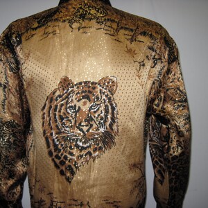 Vintage 1990s Tiger Metallic Silk Shirt Multicolored 100% - Etsy