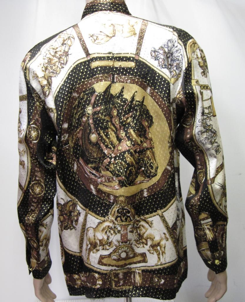 Vintage 1990s HORSES Metallic Silk Shirt Multicolored ,baroque Style ...