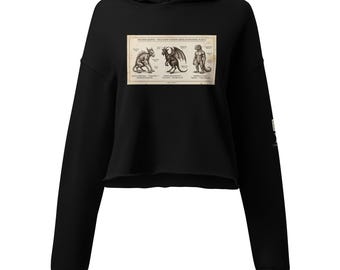 Cryptid Field Guide Cropped Hoodie, Plate II: Chupacabra, Jersey Devil and Reptilian