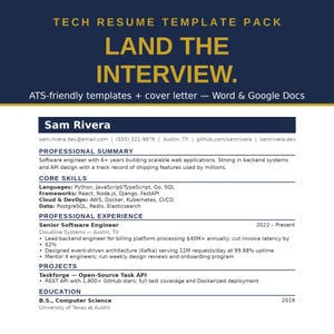 Vorlagenpaket für technische Lebensläufe | ATS-optimierter Lebenslauf, Anschreiben, Word-Dokumente & Docs für Softwareentwickler