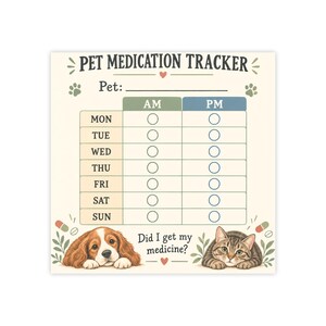 Notepad Add Checkbox Pet Medication Tracker Am Pm - Etsy