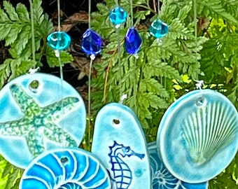 Ceramic Seashell Wind chime, Mermaid beach decor, Oceanlife Wall Hanging, Sealife  Decor, beach house shell decor, Coastal Home & Garden