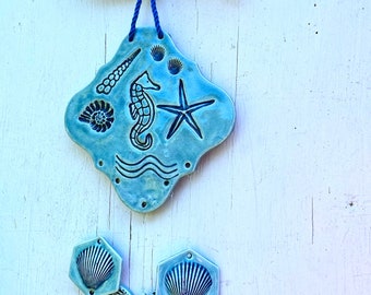 Ceramic Seashell Wind chime, beach modern ceramics, Oceanlife Wall Hanging, Sealife Beach Decor, beach house shell decor, oceanlife windchim