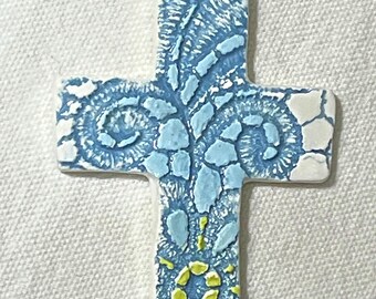 Handmade Ceramic Lace Wall Cross: Christian Home Decor