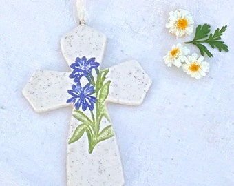 Ceramic Lace Wall Cross, Floral Cross, Baptism, Communion Childs Cross